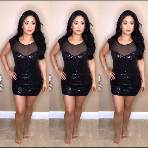 ✨🥂”Ready For Tonight” Mini Black Sequins Dress - Picture 1 of 3